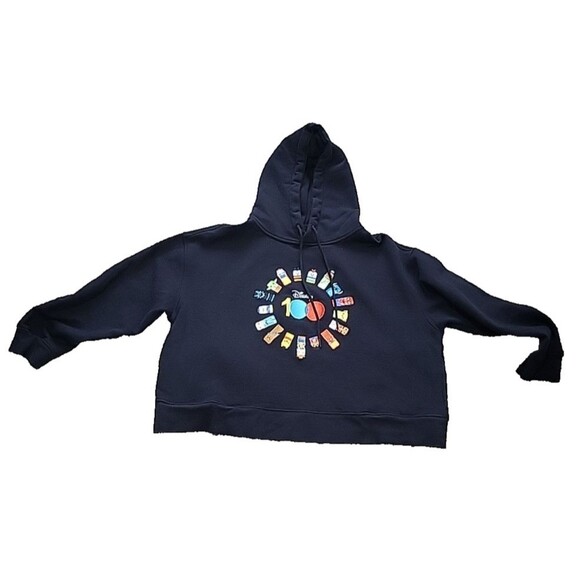 Disney 100 Friend Cropped Hoodie Womens XL Black Pullover Embroidered Characters - Picture 8 of 16